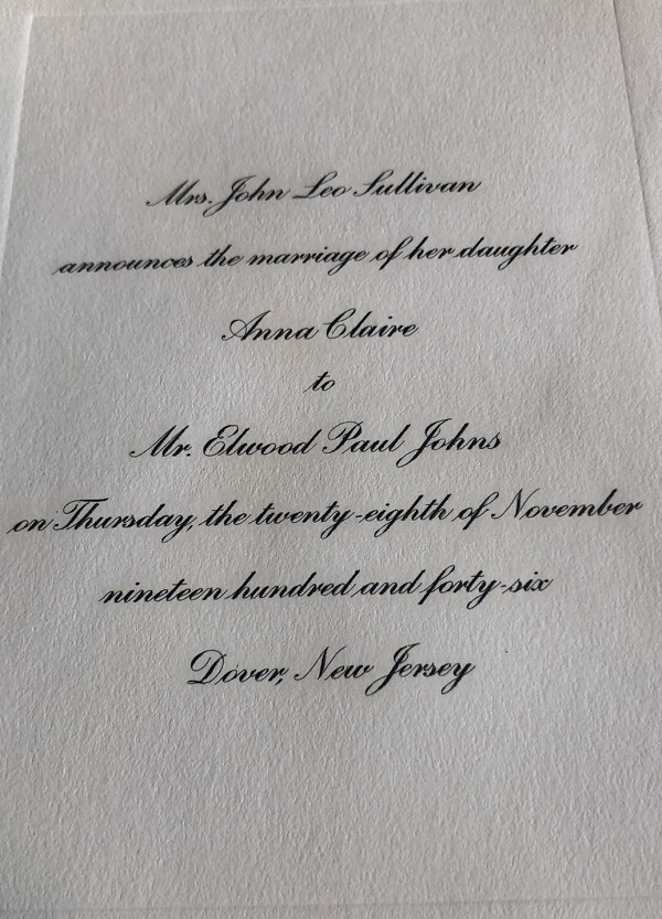 Elwood Johns and Anna Claire Sullivan Marriage Record